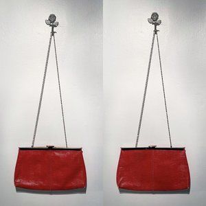 Red Faux Snakeskin “Extra Genuine Leather” Clutch